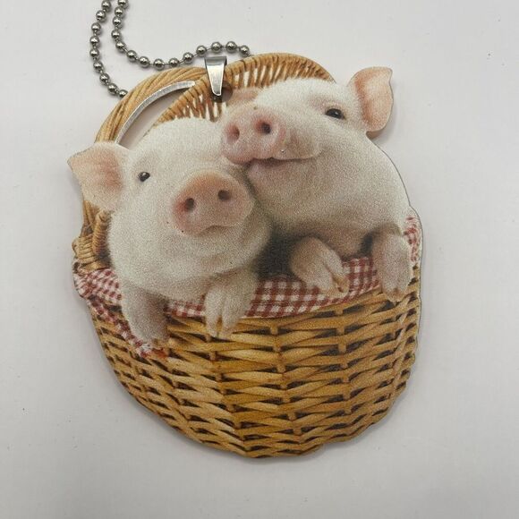 Other - 2 Pig Ornaments - Sand dollar  No‎ Peeking & 2 Pigs In A Basket With Chain
